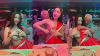 Old Man Gropes A Slut’s Tits In Front Of Everyone At The Crowd.