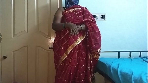 Horny Desi Wife Vanitha In Cherry Red Saree, Squeezing Her Big Tits And Rubbing Her Shaved Pussy Till She Cums.